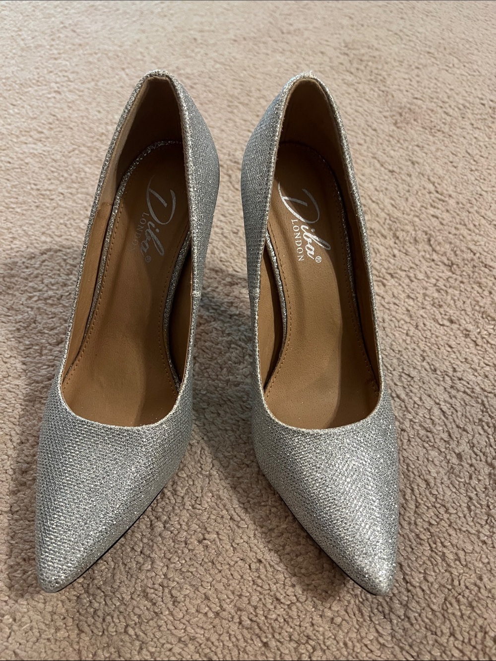 Diba London Silver Glitter Pointed Toe Pumps